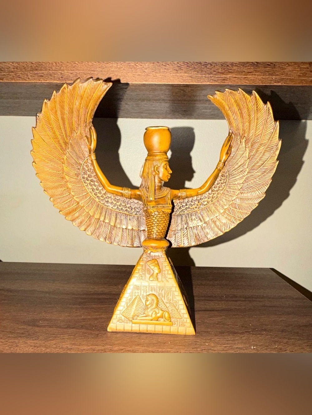 Isis Opened Wings ANTIQUE ANCIENT EGYPTIAN Statue Goddess Isis Head Candlestick!